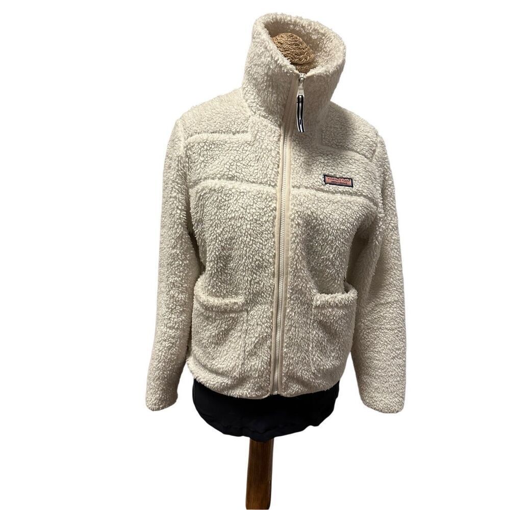 Vineyard vines shep full zip jacket cream fleece sz XS teddy